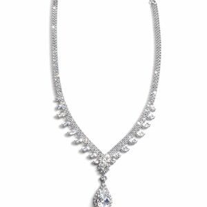 Tiffany & Co. Silver Crystal V-Point Necklace with Teardrop Pendant